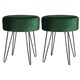 image 1 of Harbour Housewares Round Velvet Footstools - Green/Black - Pack of 2 | Green | Green/Black