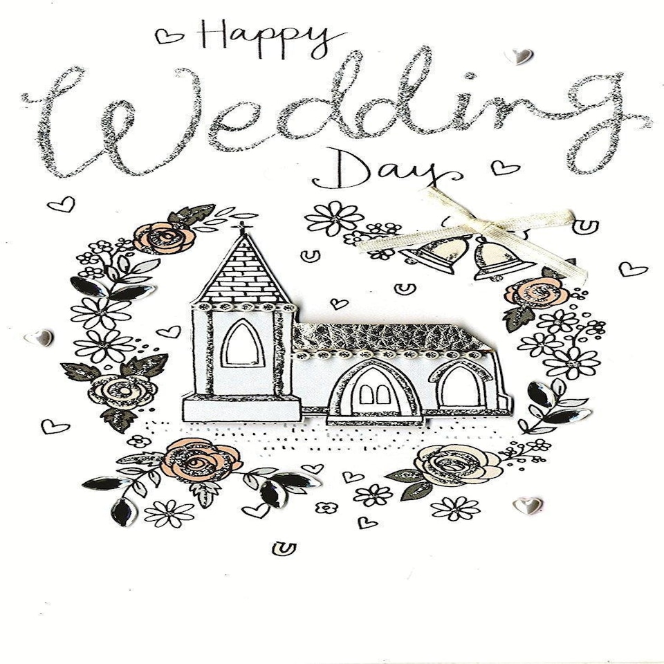 image 1 of Happy Wedding Day Luxury Champagne Greeting Card Hand-Finished Cards