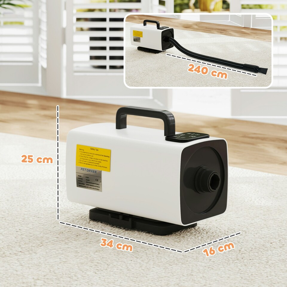 image 1 of PawHut 2200W Dog Hair Dryer w/ Auto Adjustable Temperature & Airflow, White