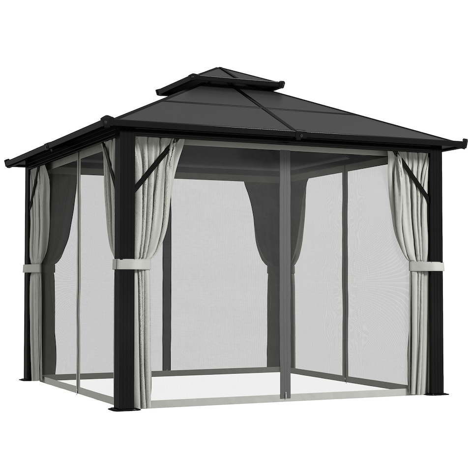 image 1 of Outsunny 3x3m Polycarbonate Hardtop Gazebo, Alum Frame, Grey
