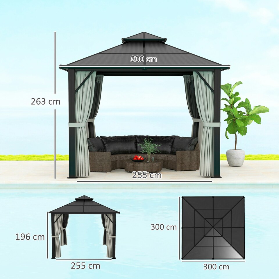 image 1 of Outsunny 3x3m Polycarbonate Hardtop Gazebo, Alum Frame, Grey