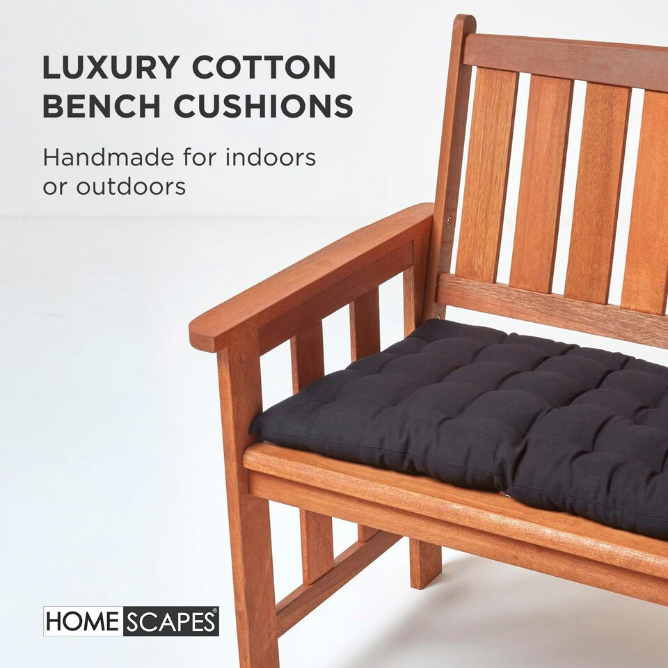 image 1 of Homescapes Garden Bench Cushion Luxury 3 Seater 100% Cotton Indoor Outdoor Seat Pad Black | 143 x 48 cm