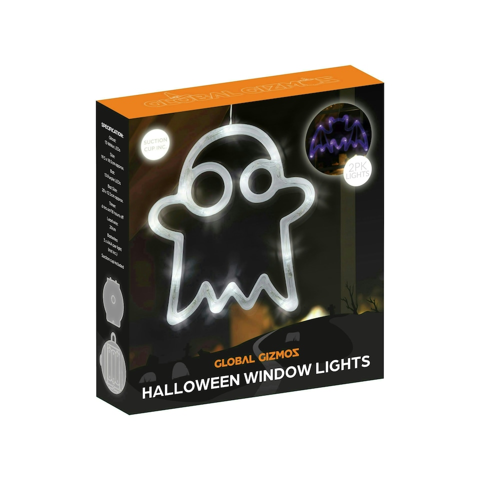 image 1 of Set of 2 Halloween Window Lights - Bat & Ghost Design