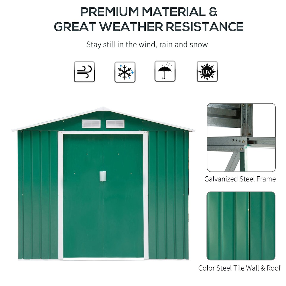 image 1 of Outsunny 7 x 4ft Garden Shed Storage with Foundation and Vents, Green