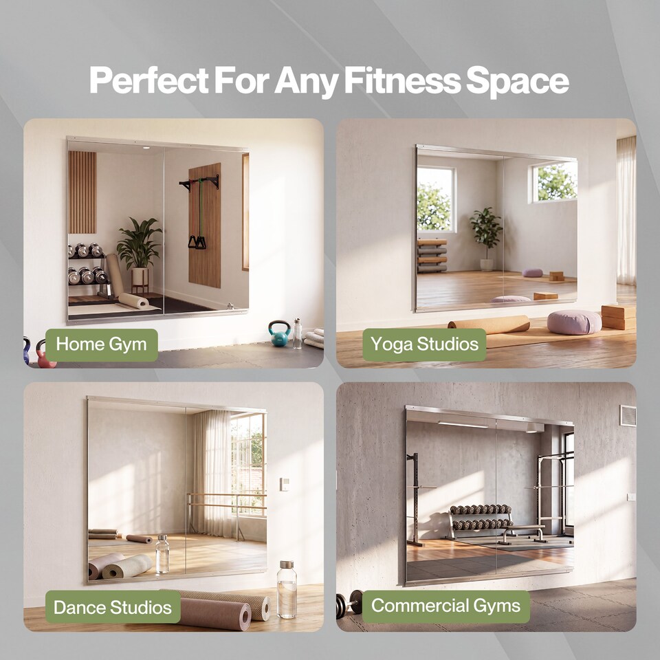 image 1 of Yezi Home Gym Mirrors Wall Mounted Large Full Body Mirror 2 PCS 120cm x 60cm