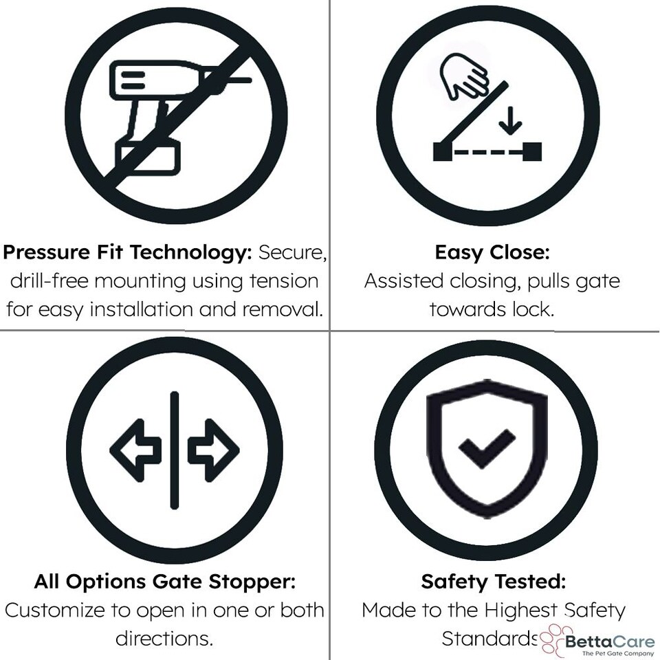 image 1 of Bettacare SafeStep Dog Gate, Black, 68cm - 75cm, Extra Low Walkthrough, Pressure Fit Safety Gate, Pet Gate for Stairs and Doors