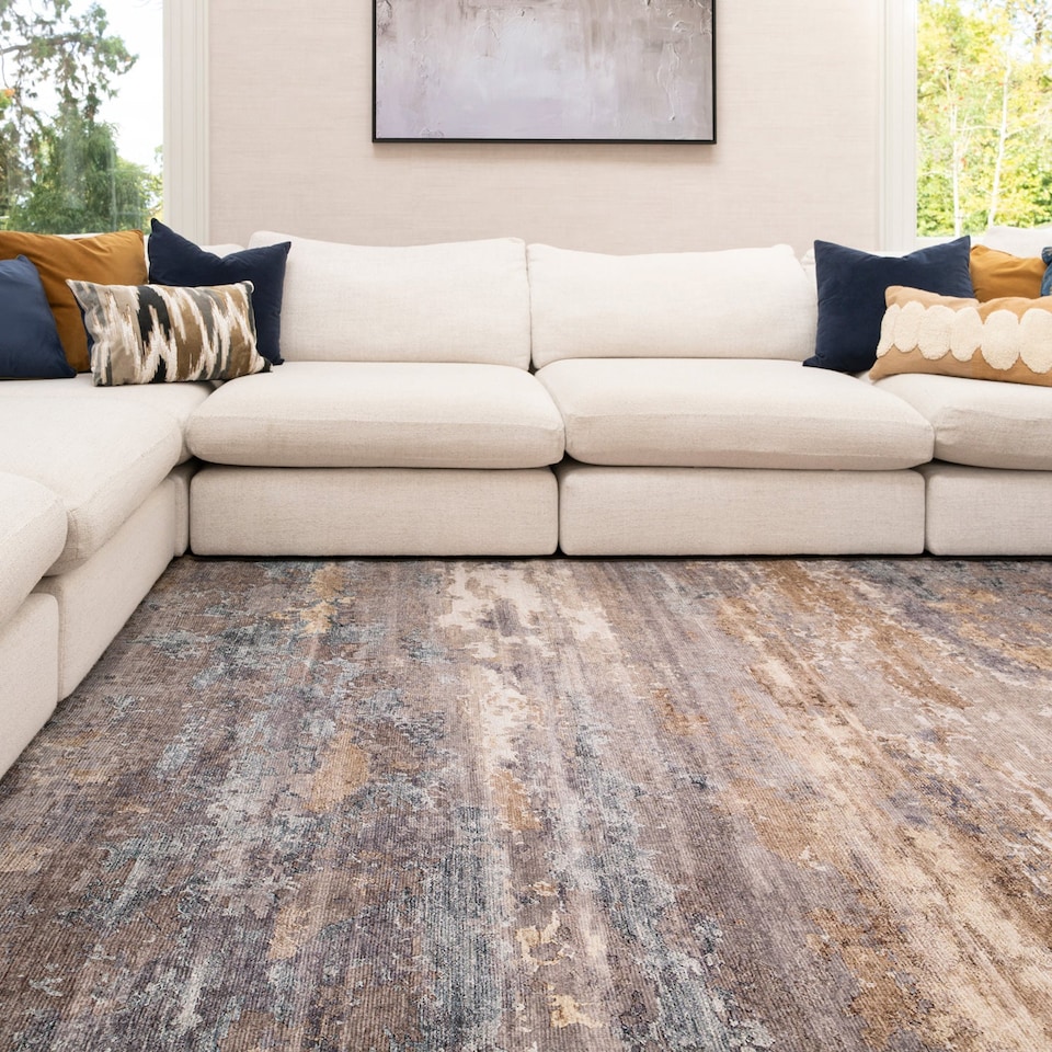image 1 of Abstract Design Cotton Chenille Rug Grey Beige Machine Washable 160cm x 230cm