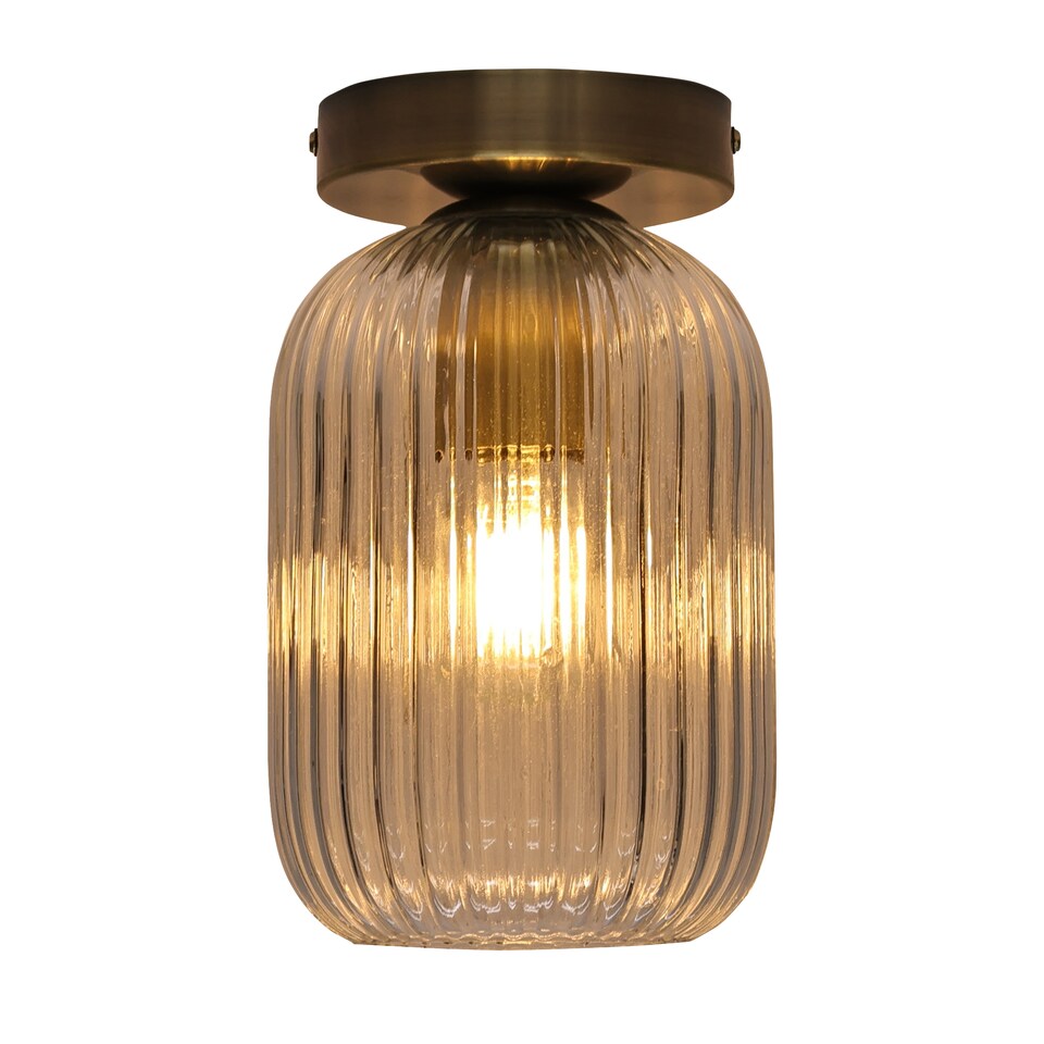 image 1 of Batley - Clear Ribbed Glass Antique Brass Ceiling Light Fitting