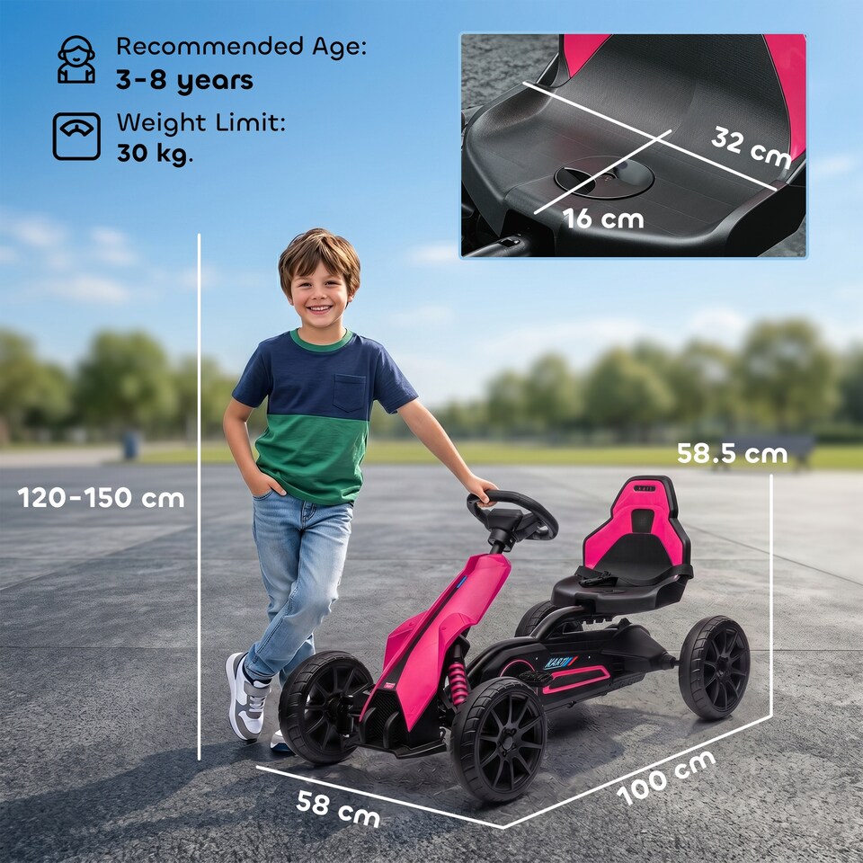 image 1 of HOMCOM Children Pedal Go Kart w/ Adjustable Seat, Handbrake - Pink | Pink | Pink