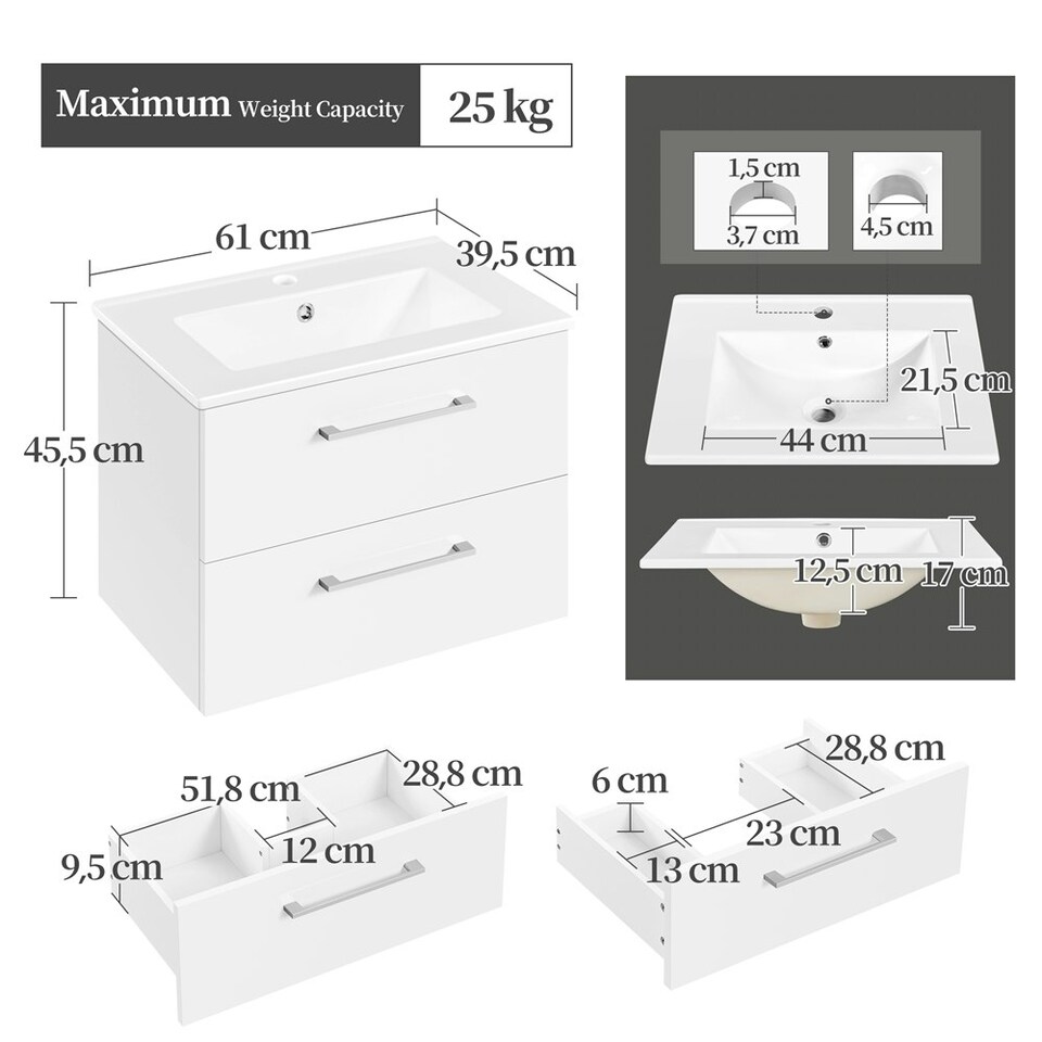 image 1 of Yaheetech Floating Storage Vanity with Ceramic Basin White