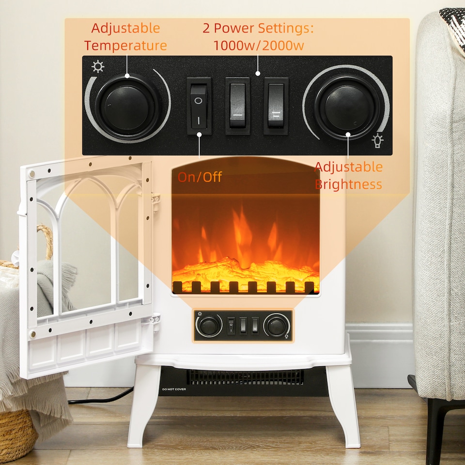 image 1 of HOMCOM Electric Log Burner with LED Flame Effect 1000W/2000W