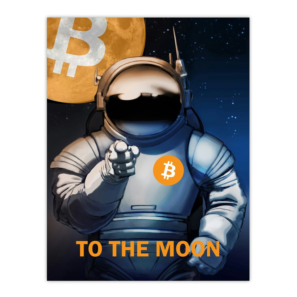 image 1 of Bitcoin Moon Crypto Astronaut Satoshi Man Black Framed Wall Art Print A4