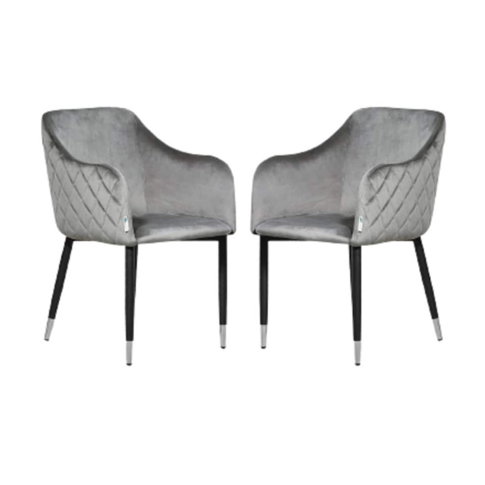 image 1 of Set of 2 Verona Velvet Dining Chairs with Quilted Back & Black Legs - Modern Accent Chair with Silver Foot Tips | Black