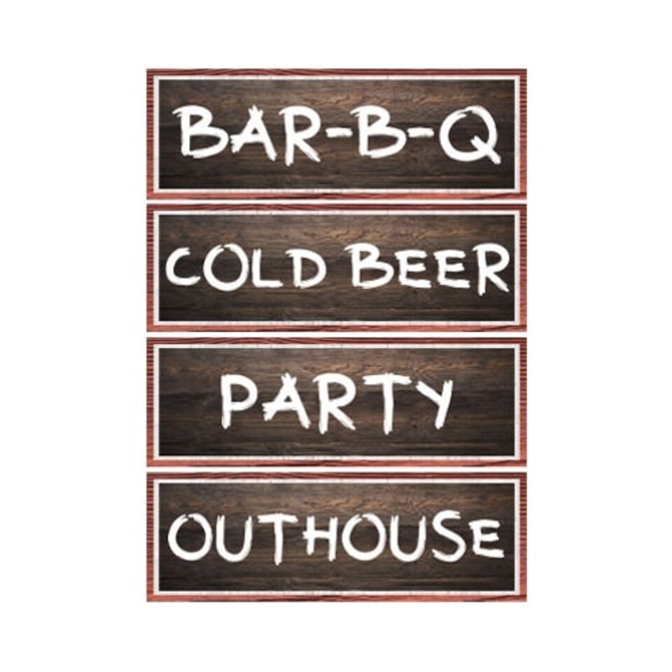 Wood Effect Barbeque PVC Party Sign Decorations 44cm x 15cm - Pack of 4