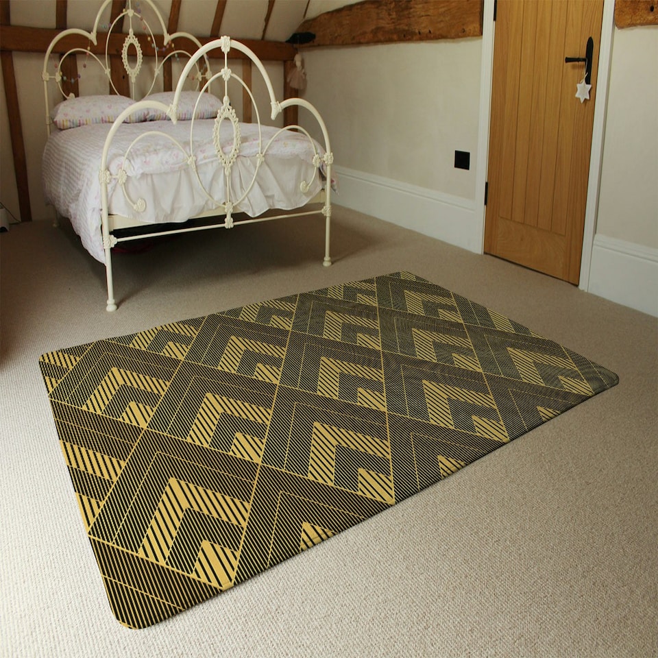 image 1 of Black & Gold Striped Triangles (Rug) Gold | XL: 160x230cm
