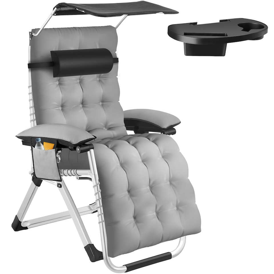 image 1 of Sun Lounger Cirrus with Plush Padding, Built-in Sun Shade and Folding Function | Grey | light grey | One Size | 1