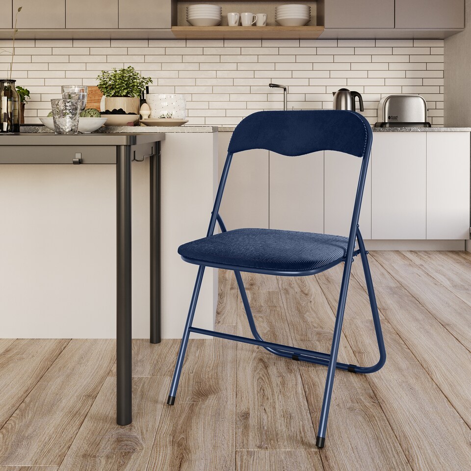 image 1 of 6 Pc Folding Lightweight Chair Set Portable Metal Frame PVC Velvet Ribcord Seats | Multi | Blue Ribcord