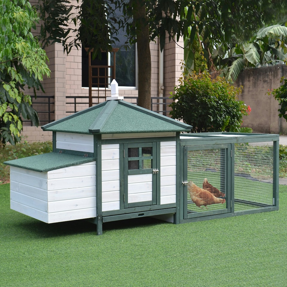 image 1 of PawHut Chicken Coop Hen Poultry House w/ Nesting Box Outdoor Run Patio Wooden