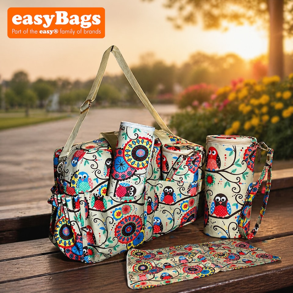 image 1 of Baby Changing Bag with Bottle Holder and Changing Mat - Beige