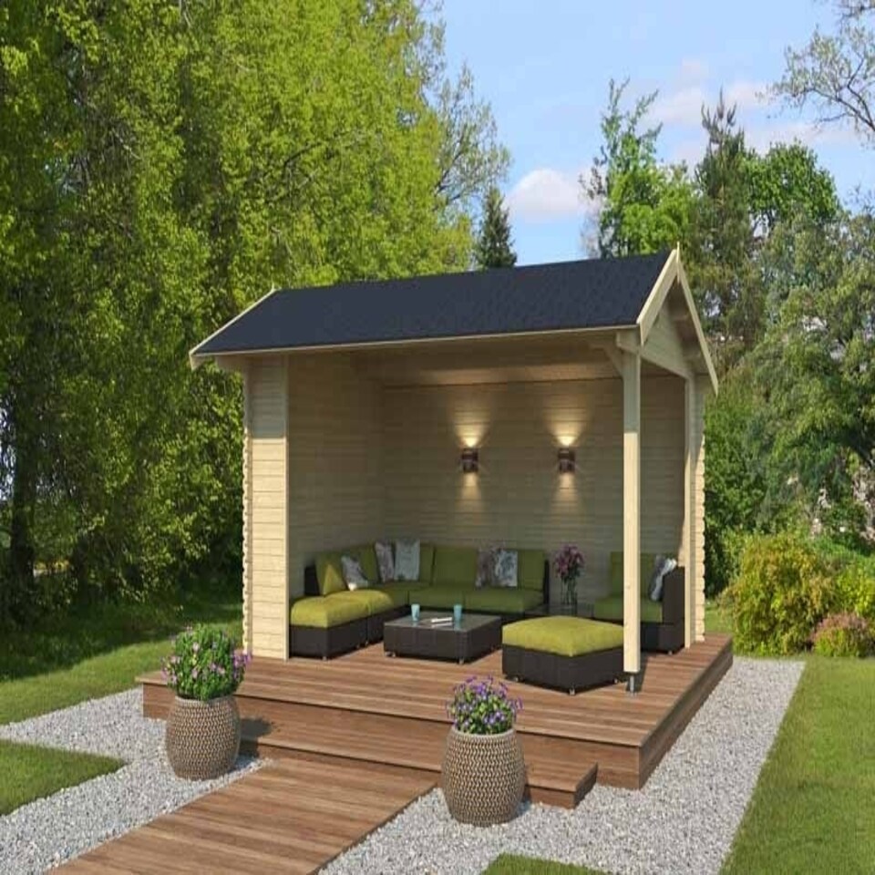 image 1 of San Diego-Log Cabin, Wooden Garden Room, Timber Summerhouse, Home Office - L389 x W465 x H273.6 cm Brown