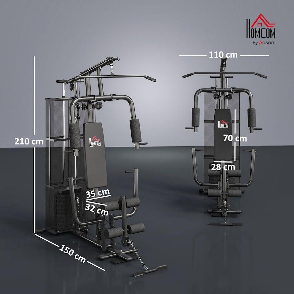 image 1 of HOMCOM Multifunction Home Gym Weight Training Station Machine Black
