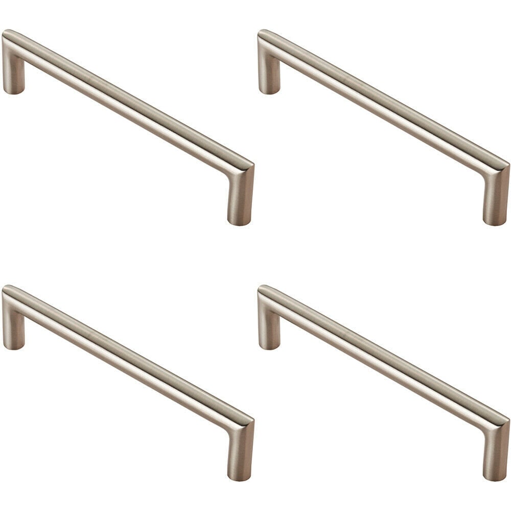 Loops 4x Mitred Round Bar Pull Handle 138 x 10mm 128mm Fixing Centres Satin Steel in Metallics
