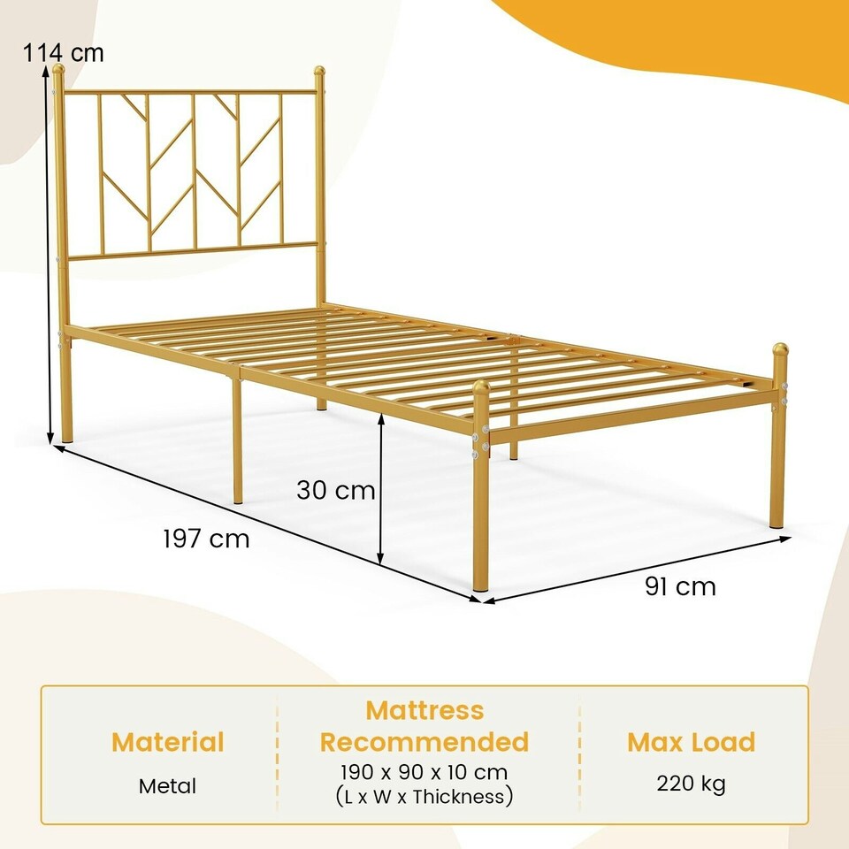 image 1 of COSTWAY 3FT Single Metal Bed Frame Slatted Platform
