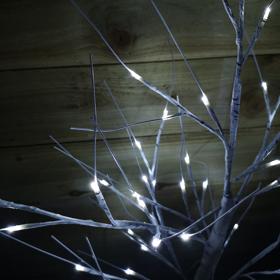 image 1 of 1.2m (4ft) Indoor Outdoor Christmas Lit Birch Tree with 48 Ice White LEDs