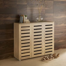 Oslo 3 Door Wooden Shoe Storage Cabinet Rack Stand Cupboard Slatted Doors | Brown
