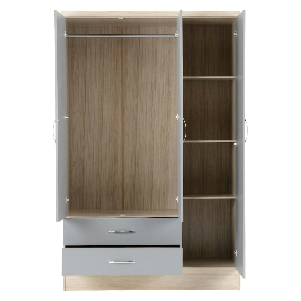 image 1 of Nevada 3 Door 2 Drawer Mirrored Wardrobe Grey