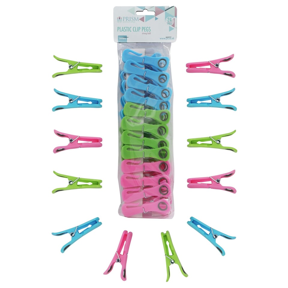 image 1 of JVL Prism Plastic Clip Pegs with Hooks, Pack of 24