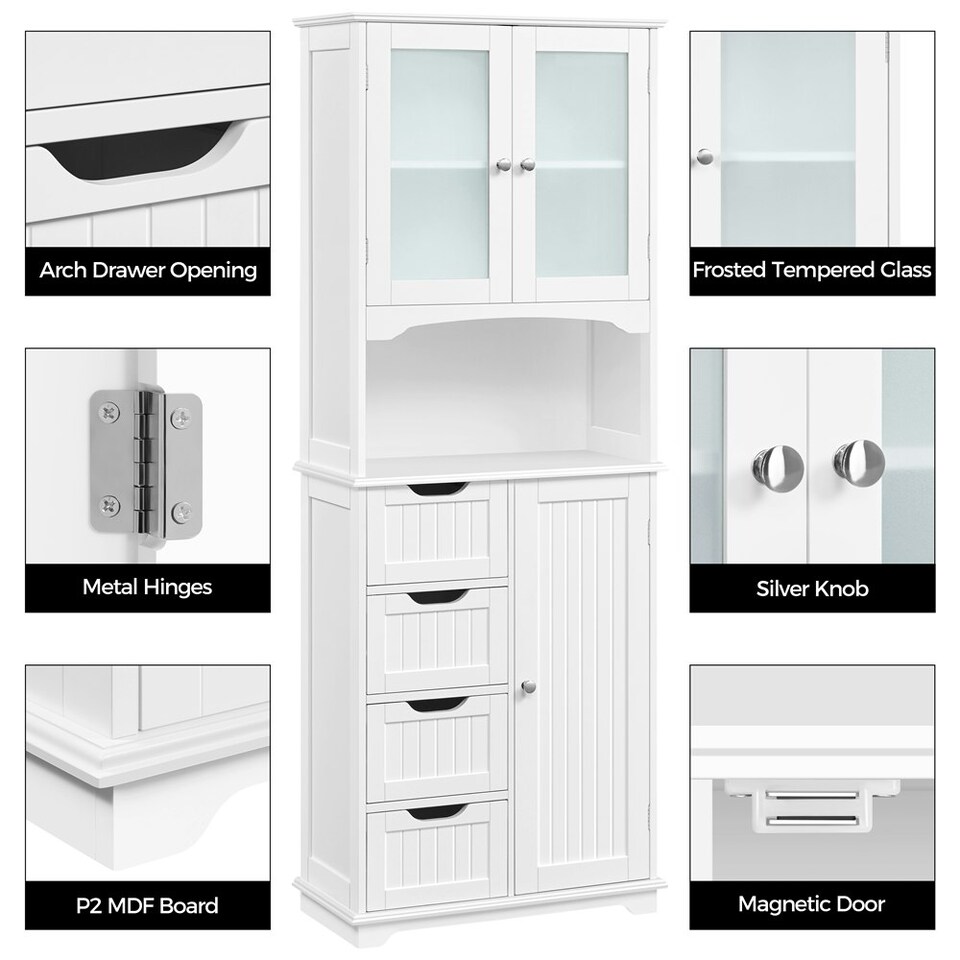 image 1 of Yaheetech Freestanding Bathroom Cabinet with Adjustable Shelf White White