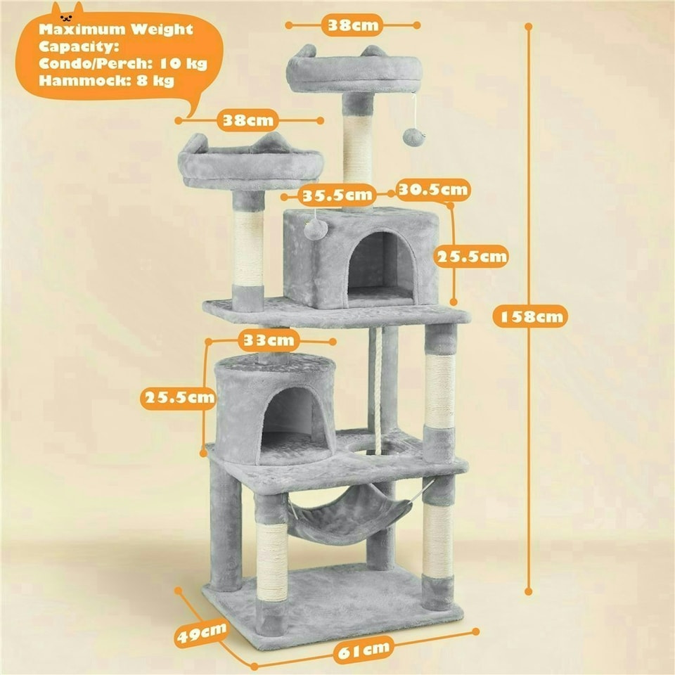 image 1 of Yaheetech 158 cm Multi Level Cat Tree with Condos Light Grey