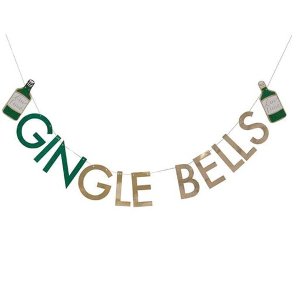 image 1 of Glitter Foil Gingle Bells Christmas Gin Cardboard Letter Banner 2m