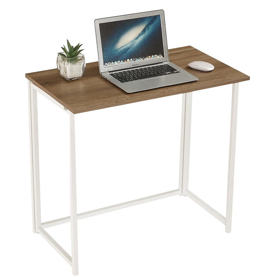 image 1 of House of Home Folding White Wood Computer Desk Foldable Study Coffee Table Laptop Office PC | Brown
