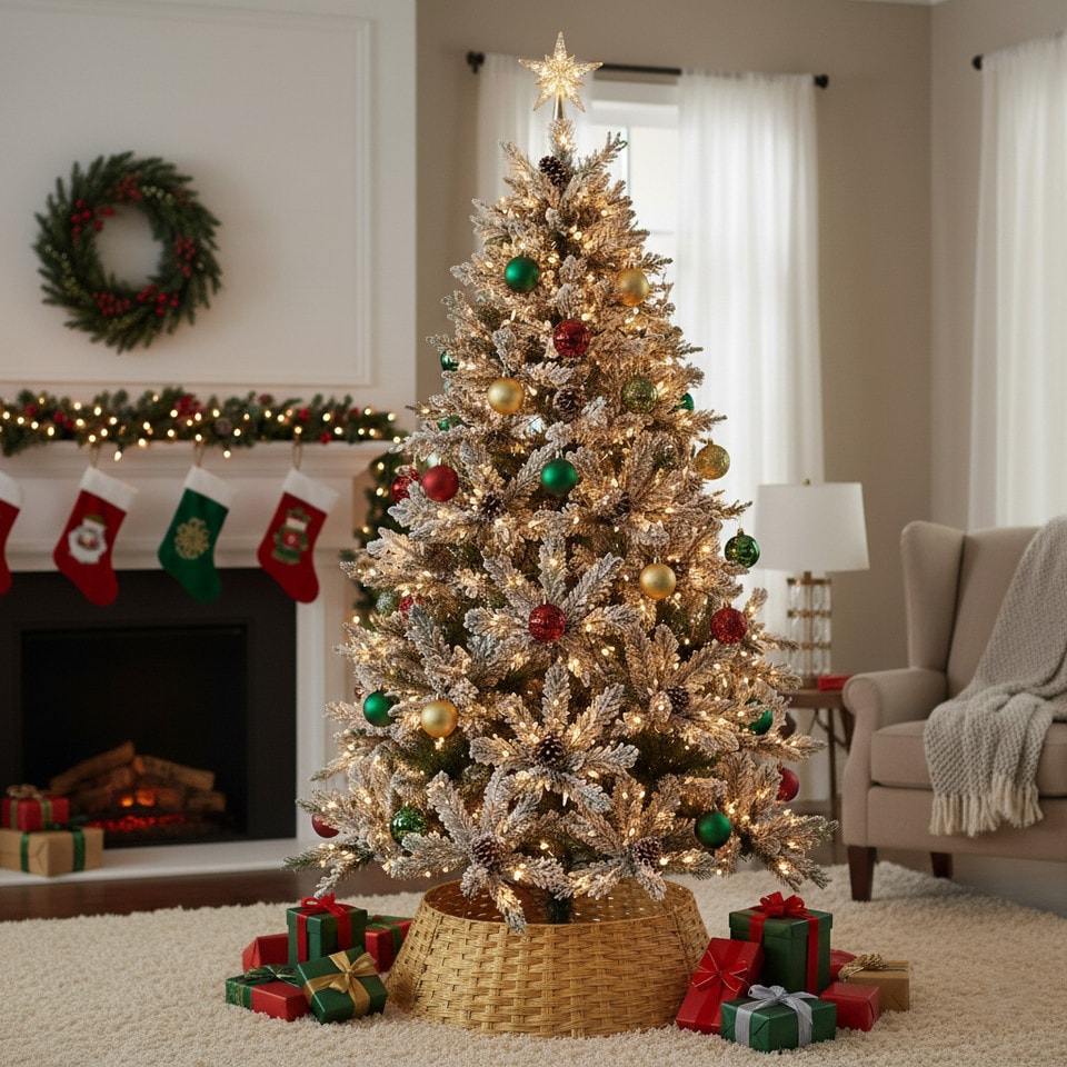 image 1 of 76cm Christmas Xmas Tree Skirt Round Decorative Festive Base Stand Cover 4 Pcs | Gold | Gold