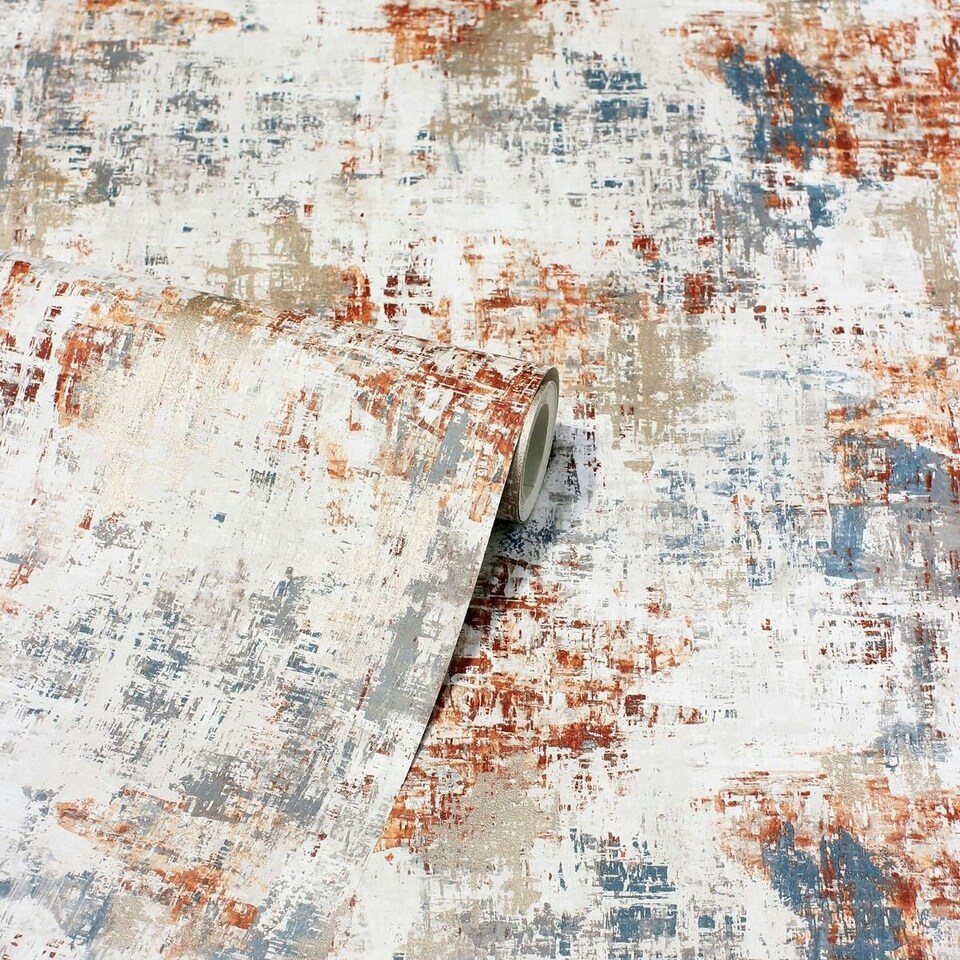 image 1 of Arthouse Abstract Textured Wallpaper - Copper/Navy - 10m x 53cm Orange