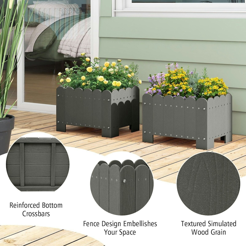 image 1 of COSTWAY 2 Pack Planter Box Raised Garden Bed Grey