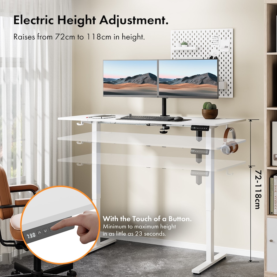 image 1 of Vonhaus White Height Adjustable Standing Desk 140x60cm