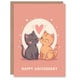 image 1 of Two Kittens Love Cat Lover Wink Kawaii Cartoon Partner Anniversary Card