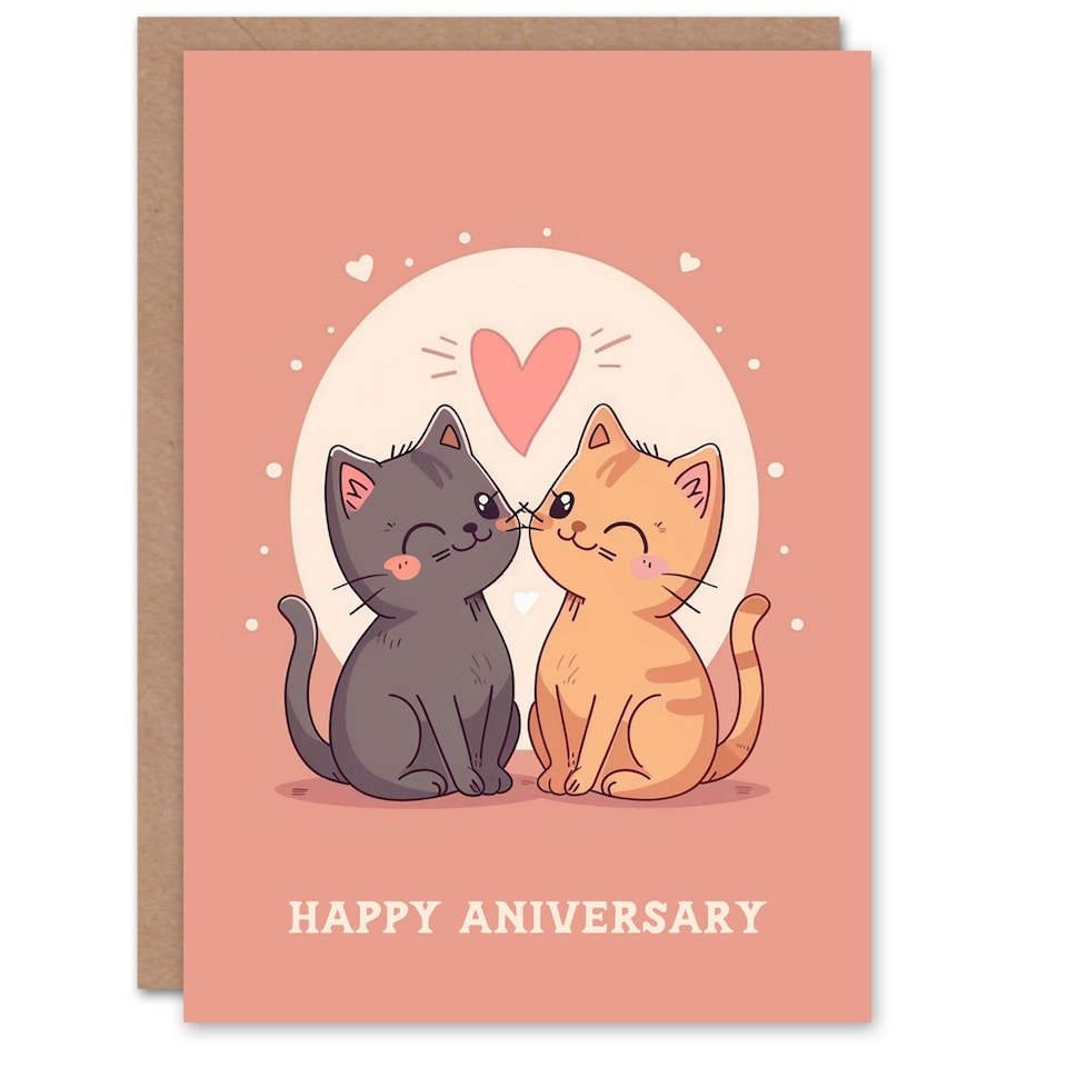 image 1 of Two Kittens Love Cat Lover Wink Kawaii Cartoon Partner Anniversary Card