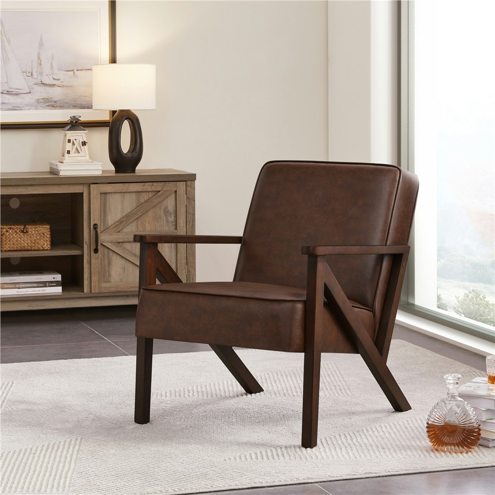 Yaheetech Faux Leather Armchair with Z-shaped Wood Legs and Extra