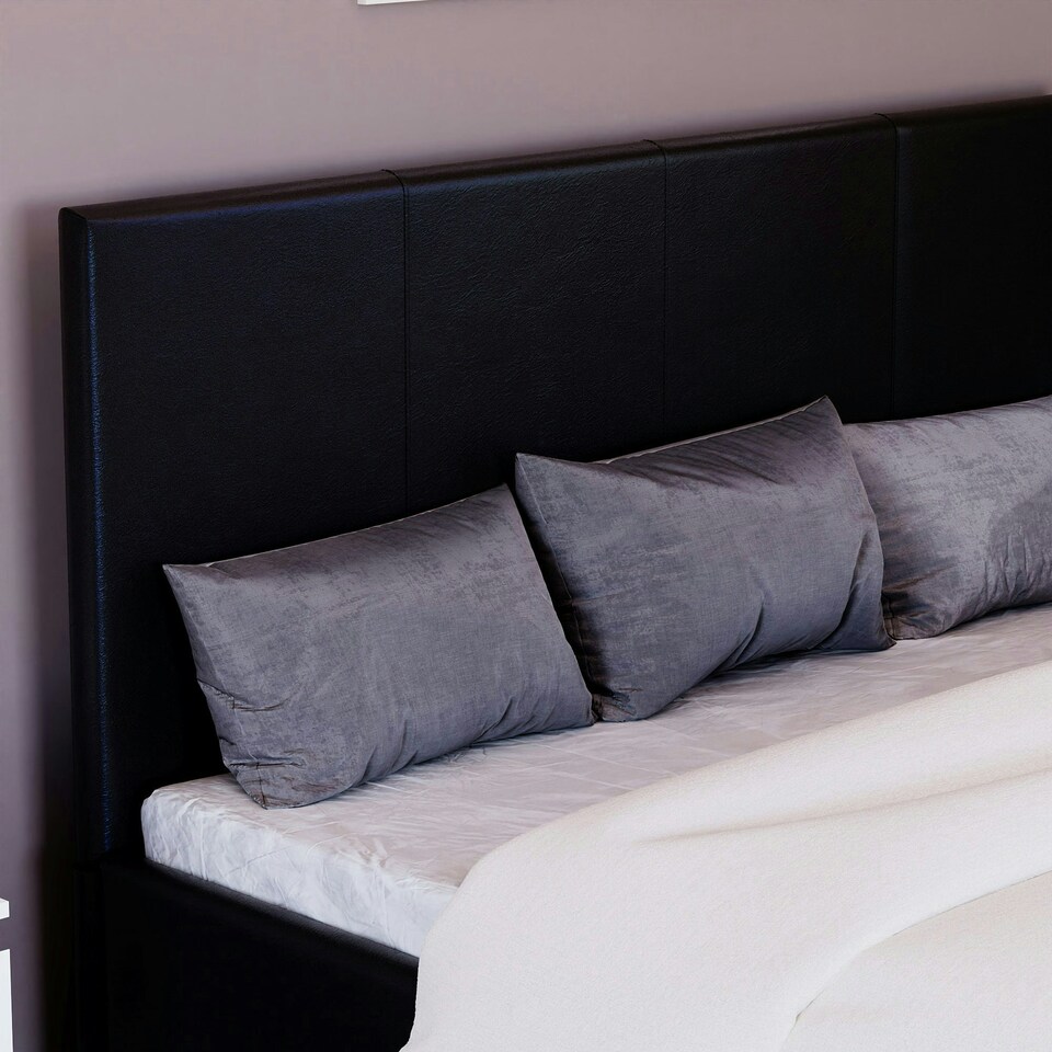 image 1 of Vida Designs Lisbon 4ft Small Double Size Ottoman Bed Storage Faux Leather, Black, 120 x 190cm