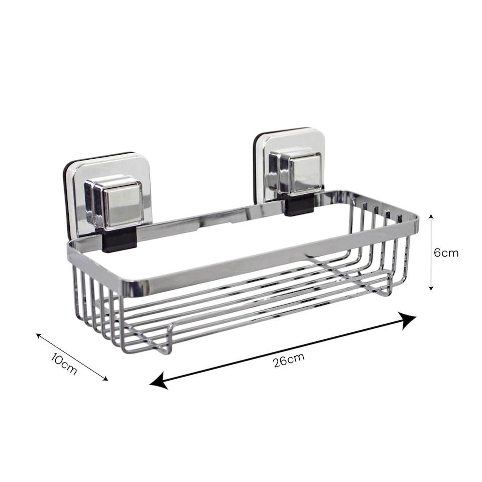 image 1 of Showerdrape Pushloc Chrome Steel Suction Wall Mounted Rectangular Basket | Chrome | Chrome | 1