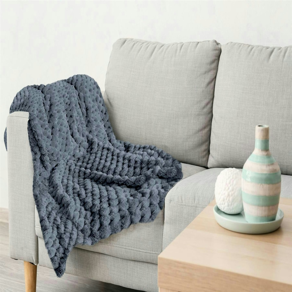 image 1 of Lush Faux Rabbit Fur Charcoal Throw 140x180cm