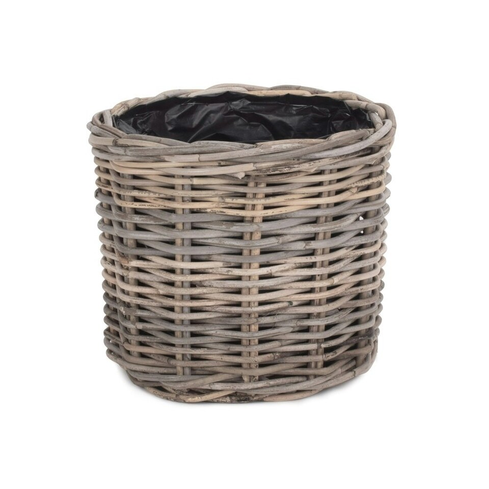 image 1 of Set of 2 Rattan Round Planter with Plastic Lining
