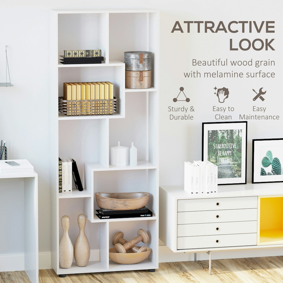 image 1 of HOMCOM Multipurpose 8-Grid Bookshelf Decorative Shelf, Bathroom, Kitchen White