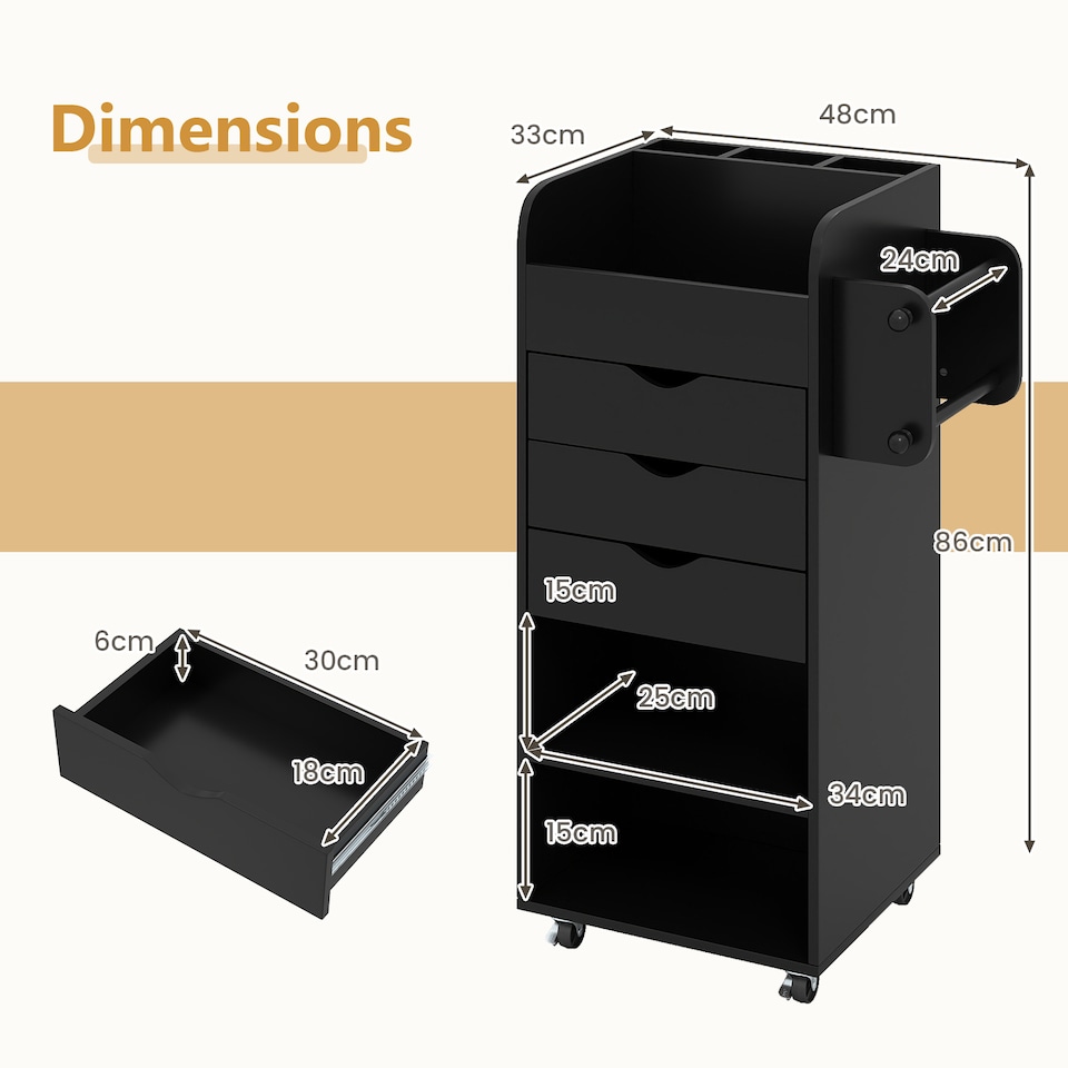 image 1 of COSTWAY Rolling Craft Storage Cart Utility Cart Black
