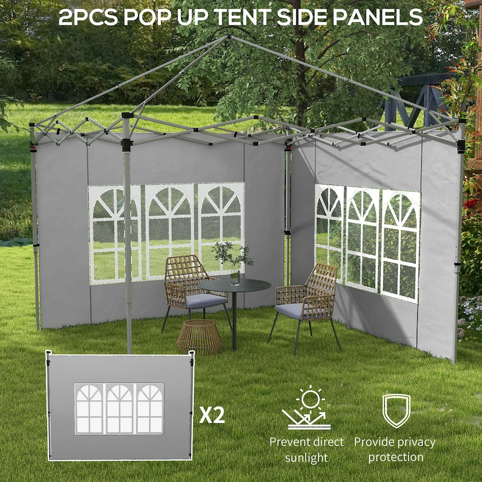 image 1 of Outsunny Gazebo Side Panels for 3x3(m) or 3x4m Pop Up Gazebo, 2 Pack, Black