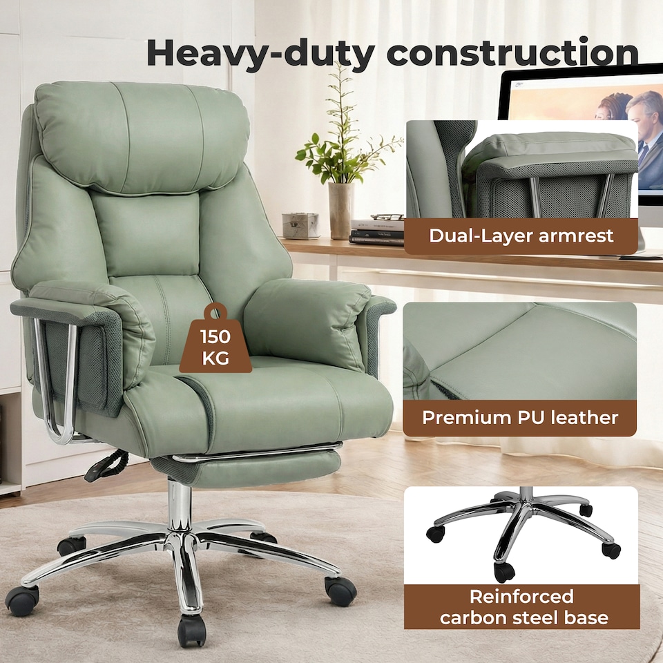 image 1 of Heavy Duty Executive Office Chair Wide Spring Cushion Recliner with Footrest | Green | Green
